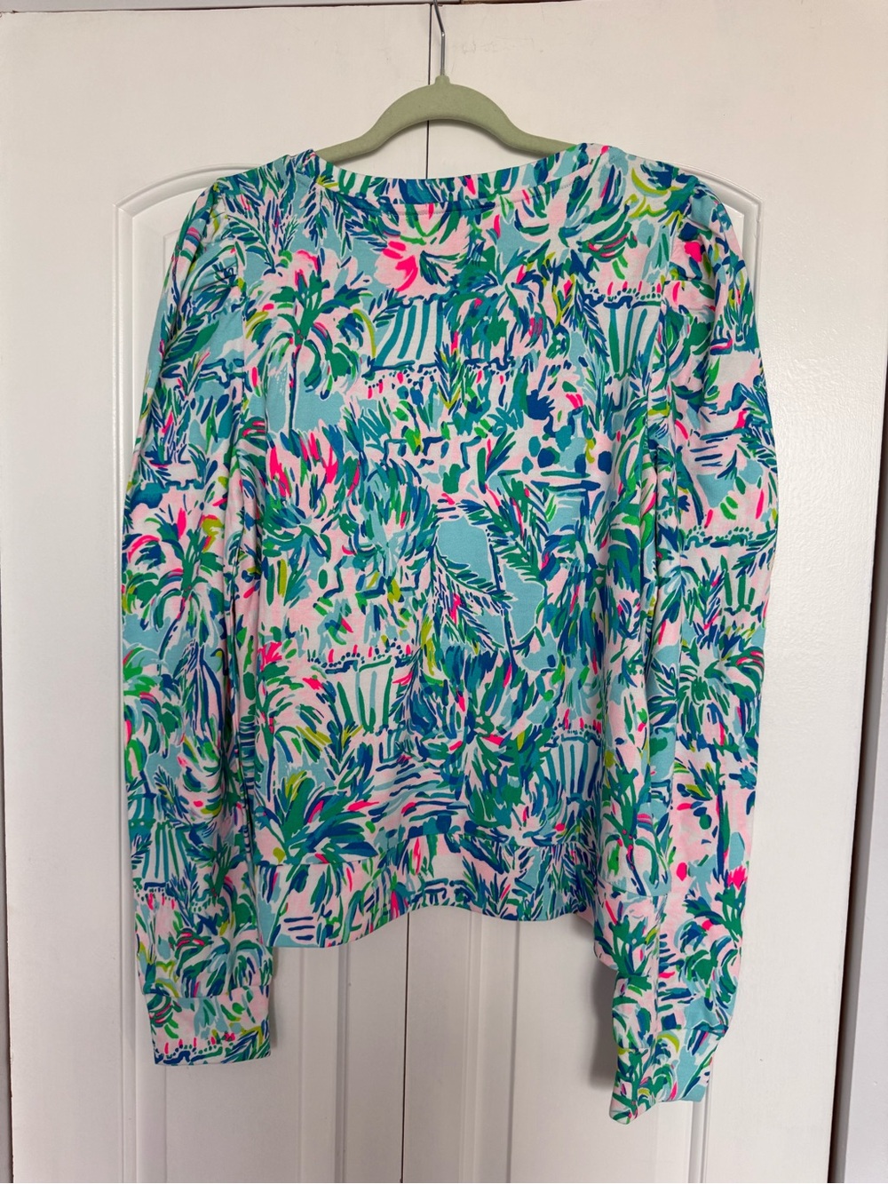 Lilly Pulitzer Jansen Sweatshirt L Blue Ibiza Cabana Cocktail Blouse Top NWT - Picture 5 of 5